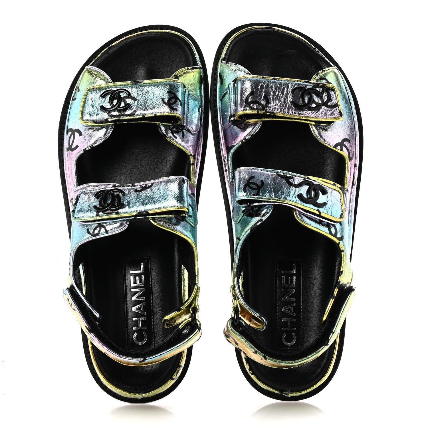 Chanel Laminated Lambskin Printed CC Dad Sandals 38 Multicolor Black 2 of 11