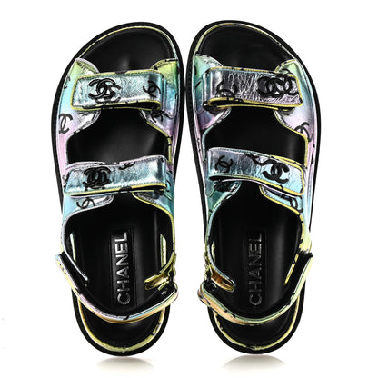 Chanel Laminated Lambskin Printed CC Dad Sandals 38 Multicolor Black 2 of 11