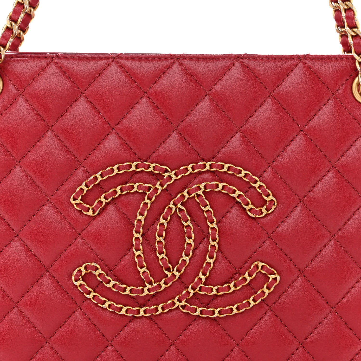 Chanel Calfskin Quilted CC Chain Accordion Tote Red 7 of 12