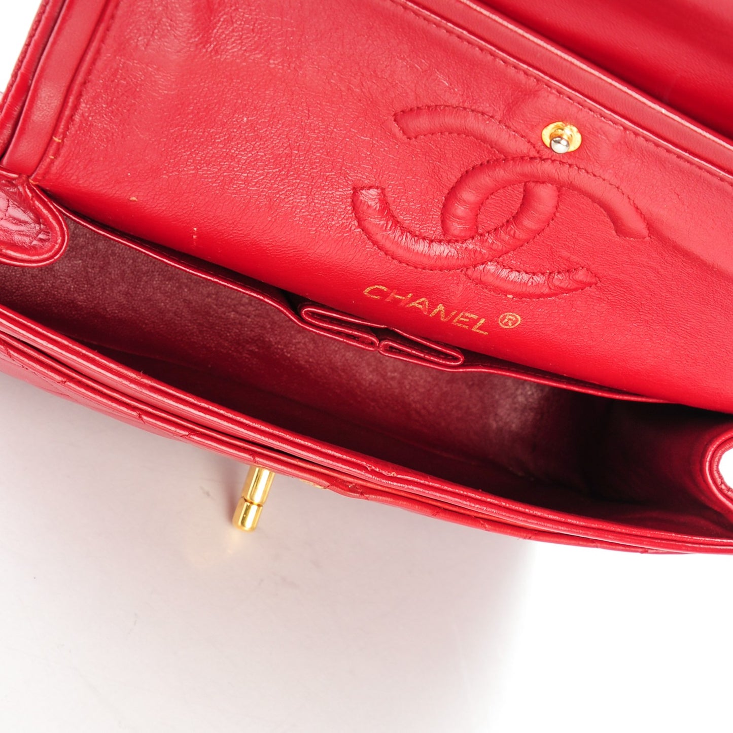 Lambskin Quilted Small Double Flap Red