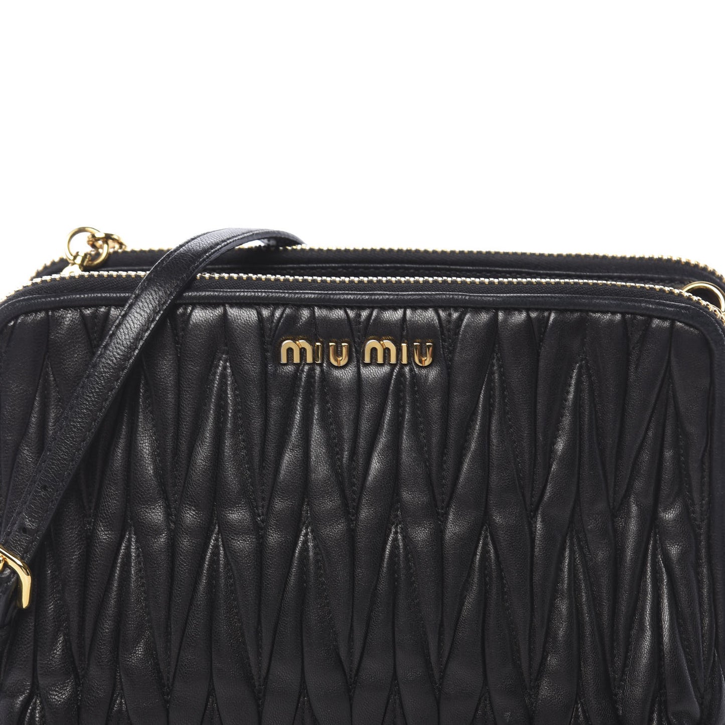 Nappa Matelasse Double Zip Chain Shoulder Bag Black