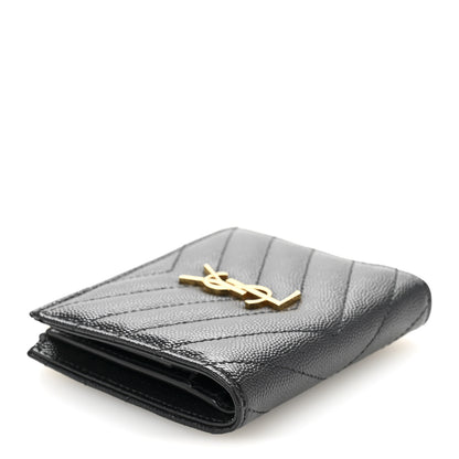 Saint Laurent Grain De Poudre Matelasse Chevron Monogram Zipped Card Case Black 4 of 10