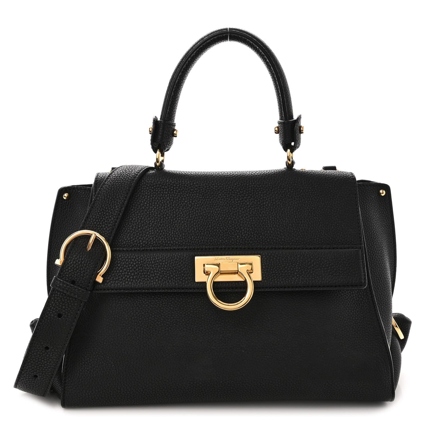 Salvatore Ferragamo Grained Calfskin Sofia Satchel Black 1 of 9