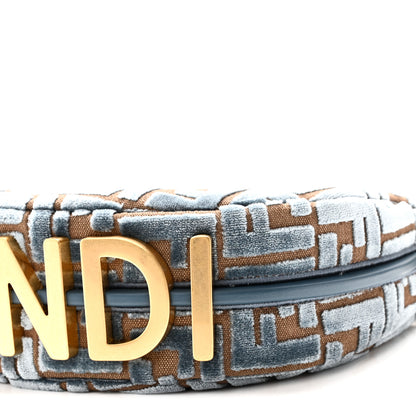 Fendi Velluto Jacquard F is Fendi Vitello Grace Mini Fendigraphy Hobo Bag Blue Brown 10 of 11