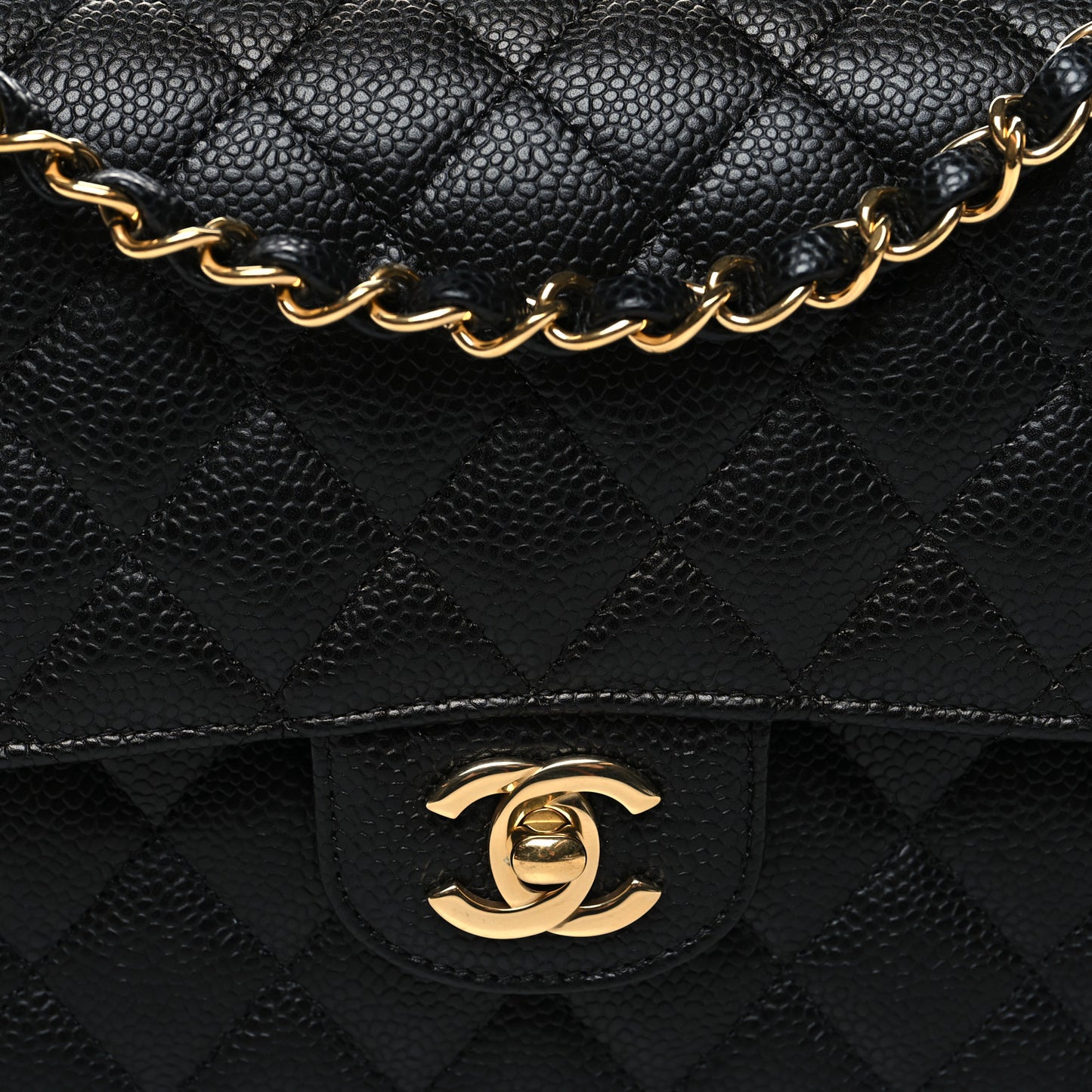 Caviar Quilted Medium Double Flap Black