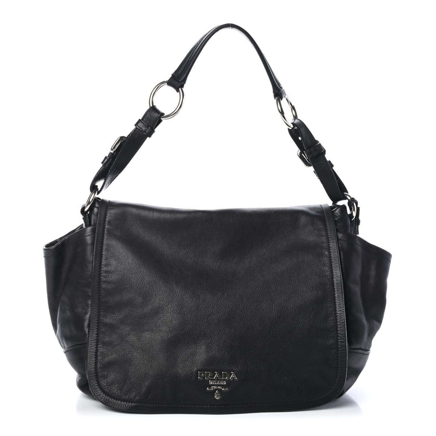 Soft Calf Flap Shoulder Bag Black