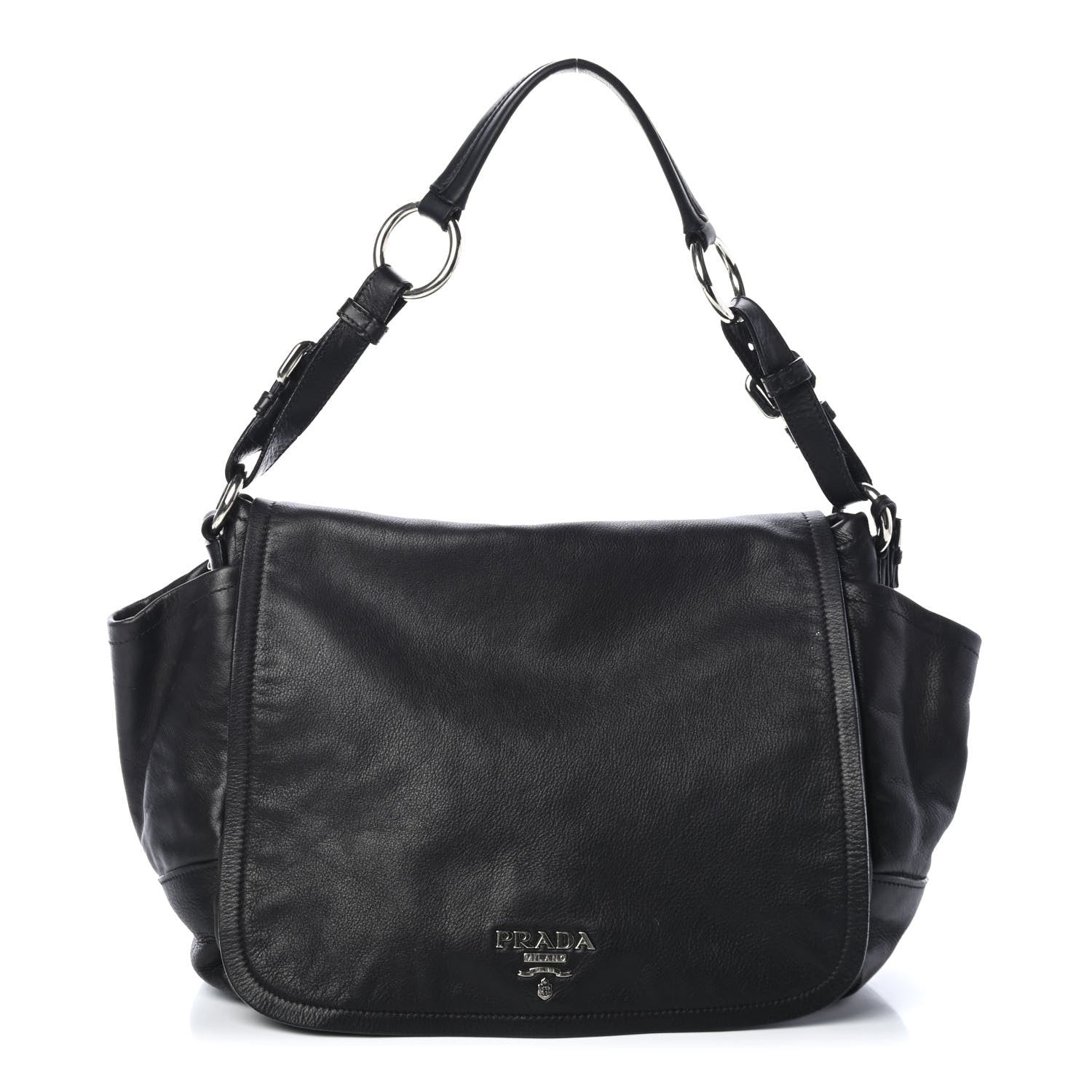 Prada Soft Calf Flap Shoulder Bag Black 1 of 4