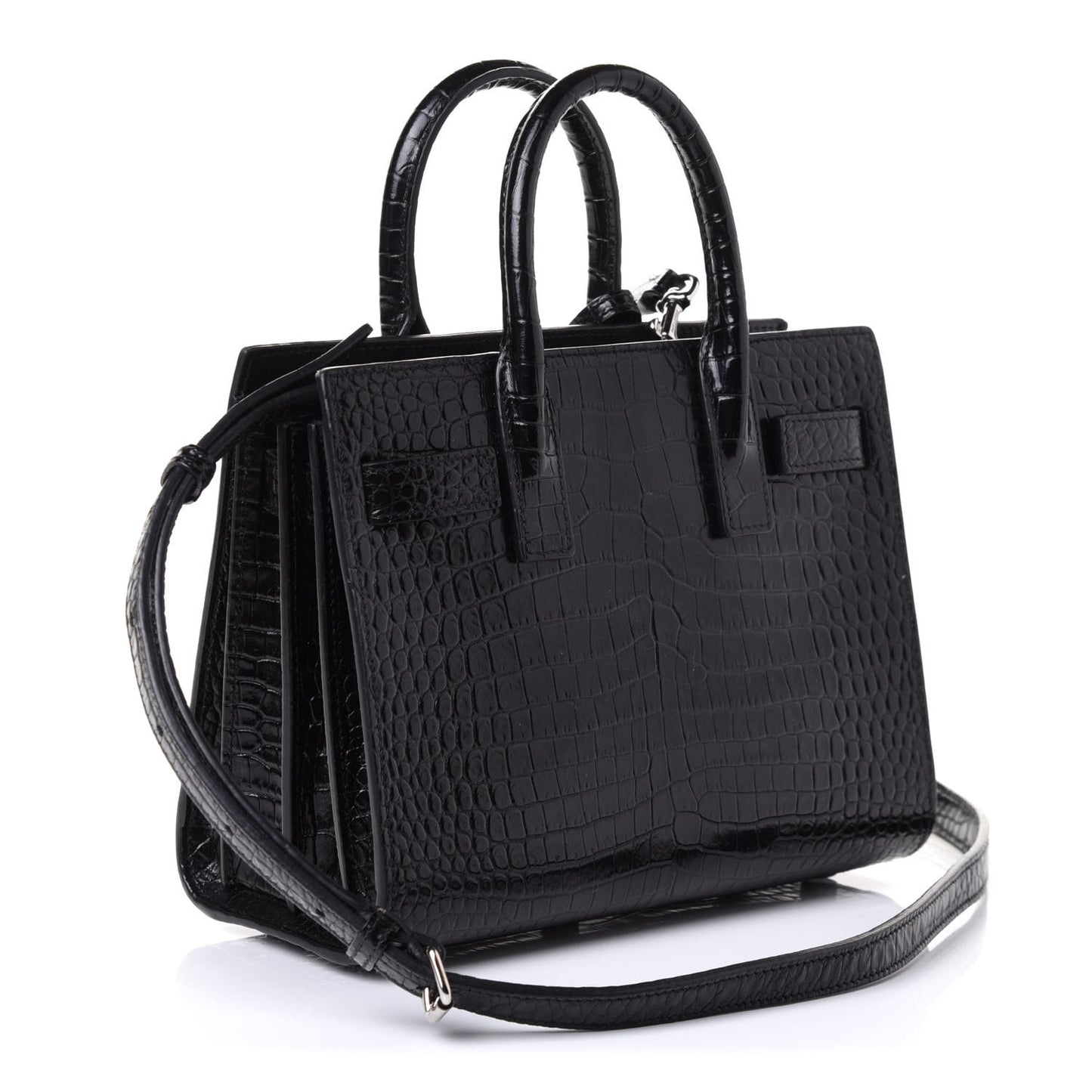 Calfskin Crocodile Embossed Nano Sac De Jour Black
