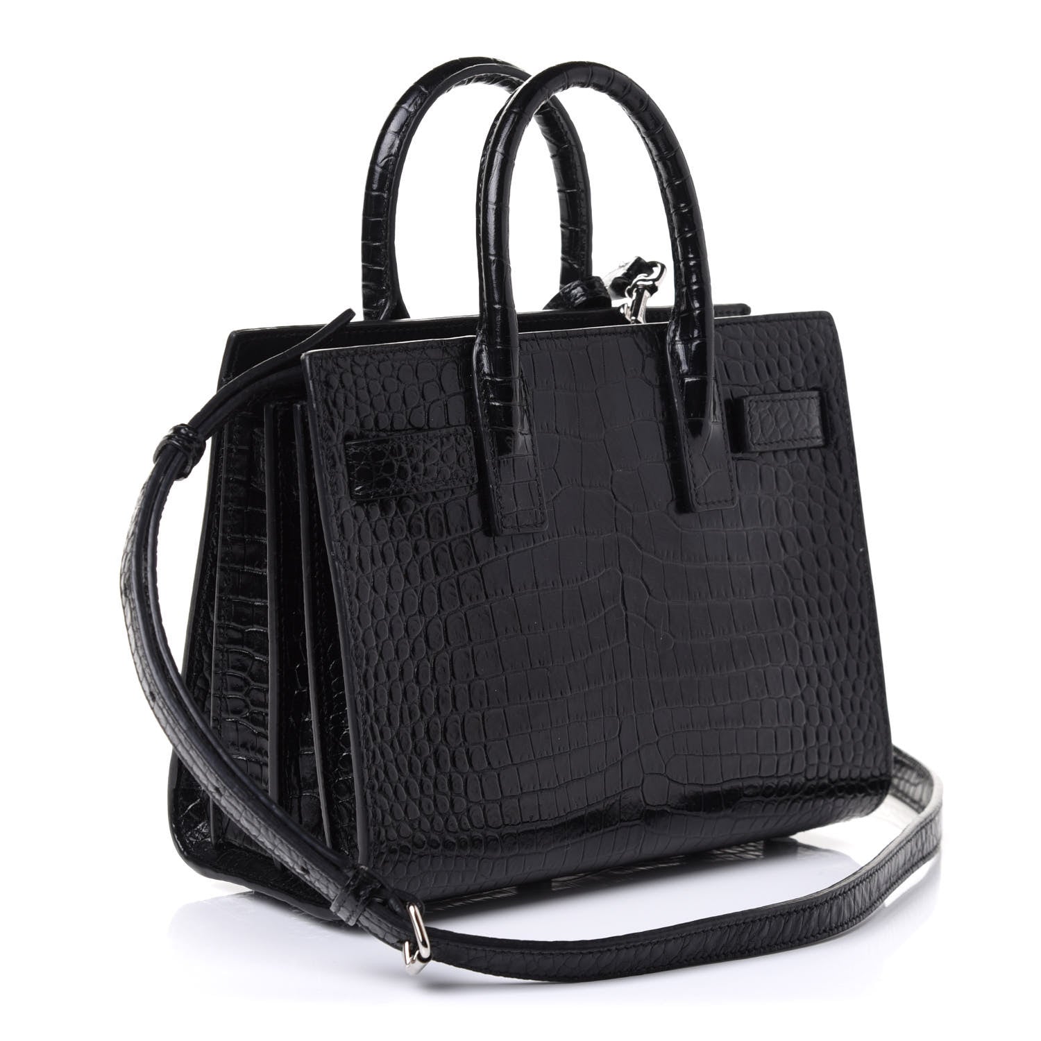 Saint Laurent Calfskin Crocodile Embossed Nano Sac De Jour Black 3 of 5