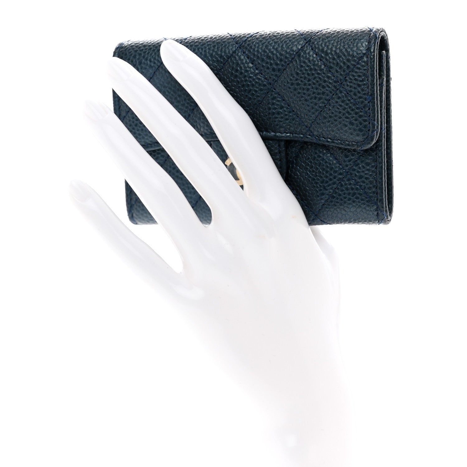 Chanel Metallic Caviar Quilted Flap Card Holder Wallet Dark Blue 2 of 10
