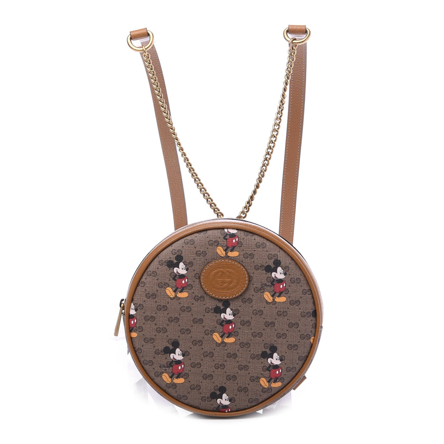 Gucci X DISNEY Mini Vintage GG Supreme Monogram Mickey Mouse Round Backpack Beige Vintage Sun Oil 1 of 9