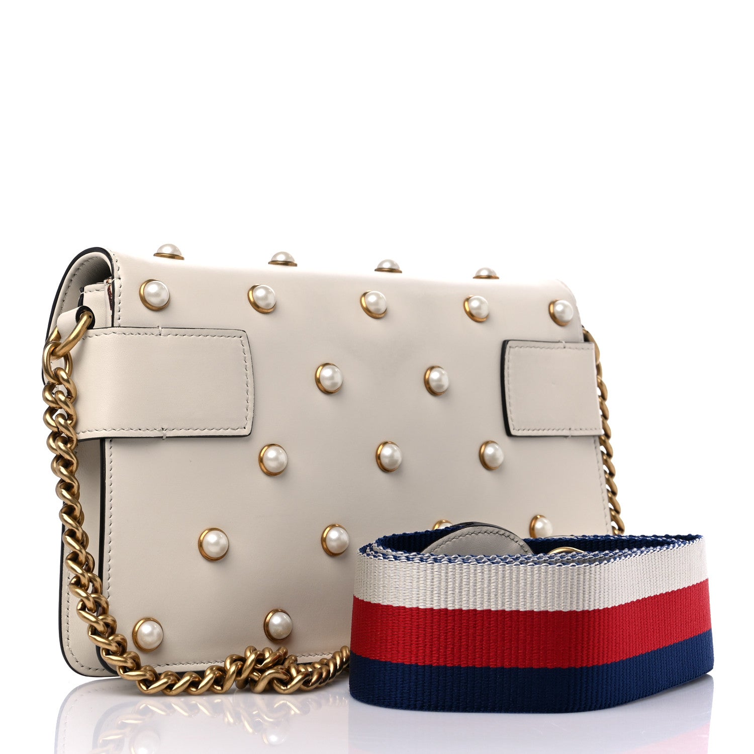 Gucci Nappa Pearl Studded Mini Queen Margaret Broadway Shoulder Bag Mystic White 3 of 14