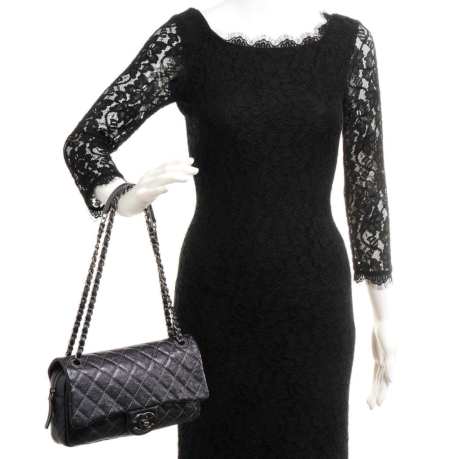Chanel Iridescent Caviar Medium Chic Flap Dark Grey 2 of 8