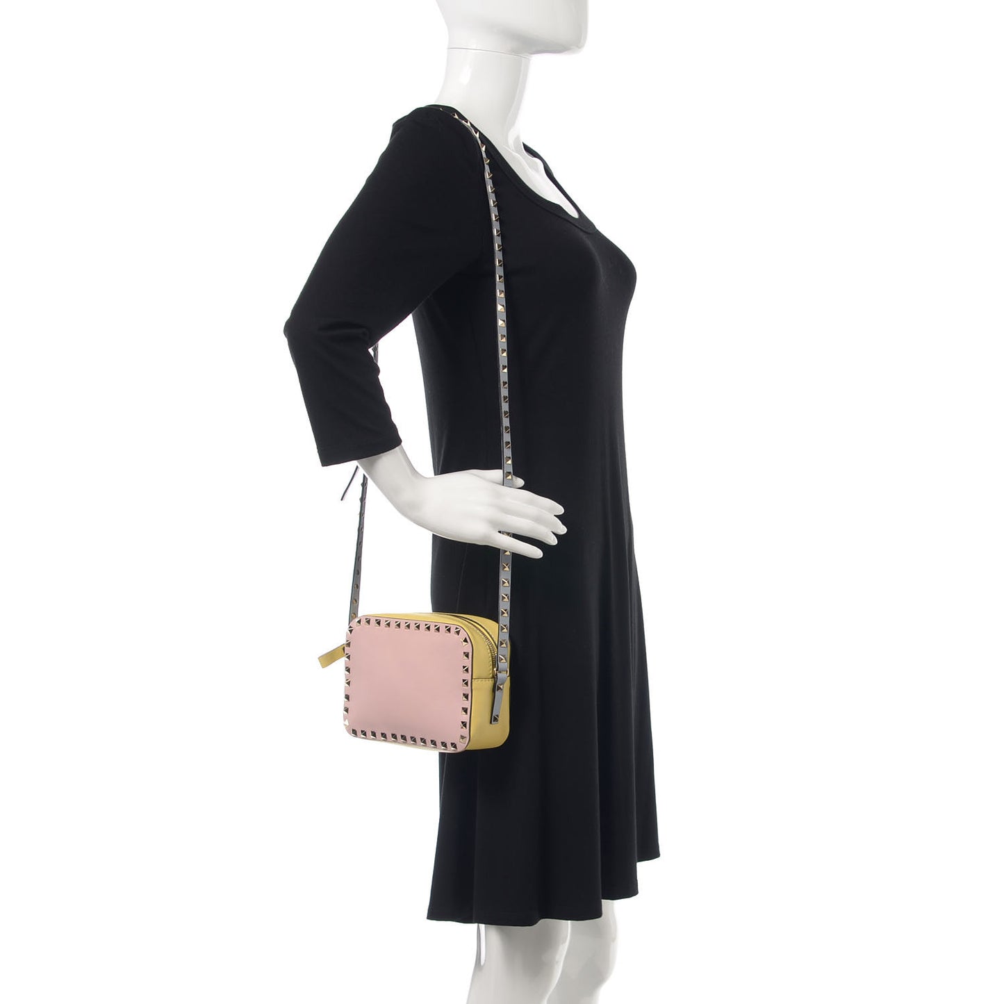 Calfskin Watercolor Rockstud Camera Crossbody Bag Rose Green Yellow Sky