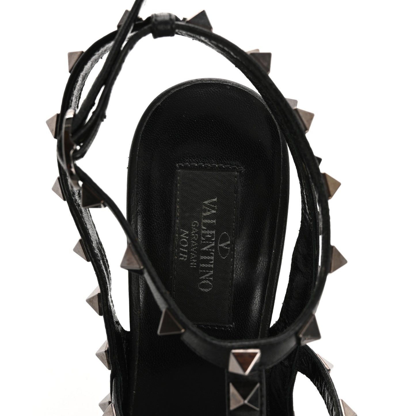 Calf Hair Rockstud Ankle Strap Pumps 38.5 Black