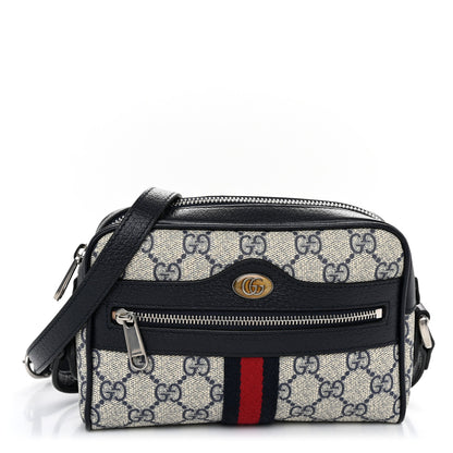 Gucci GG Supreme Monogram Textured Dollar Calfskin Web Mini Ophidia Shoulder Bag Beige Blue 1 of 10