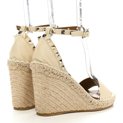 Valentino Garavani Grained Calfskin Rockstud Ankle Strap Espadrille Wedge Sandals 38 Light Ivory 4 of 8
