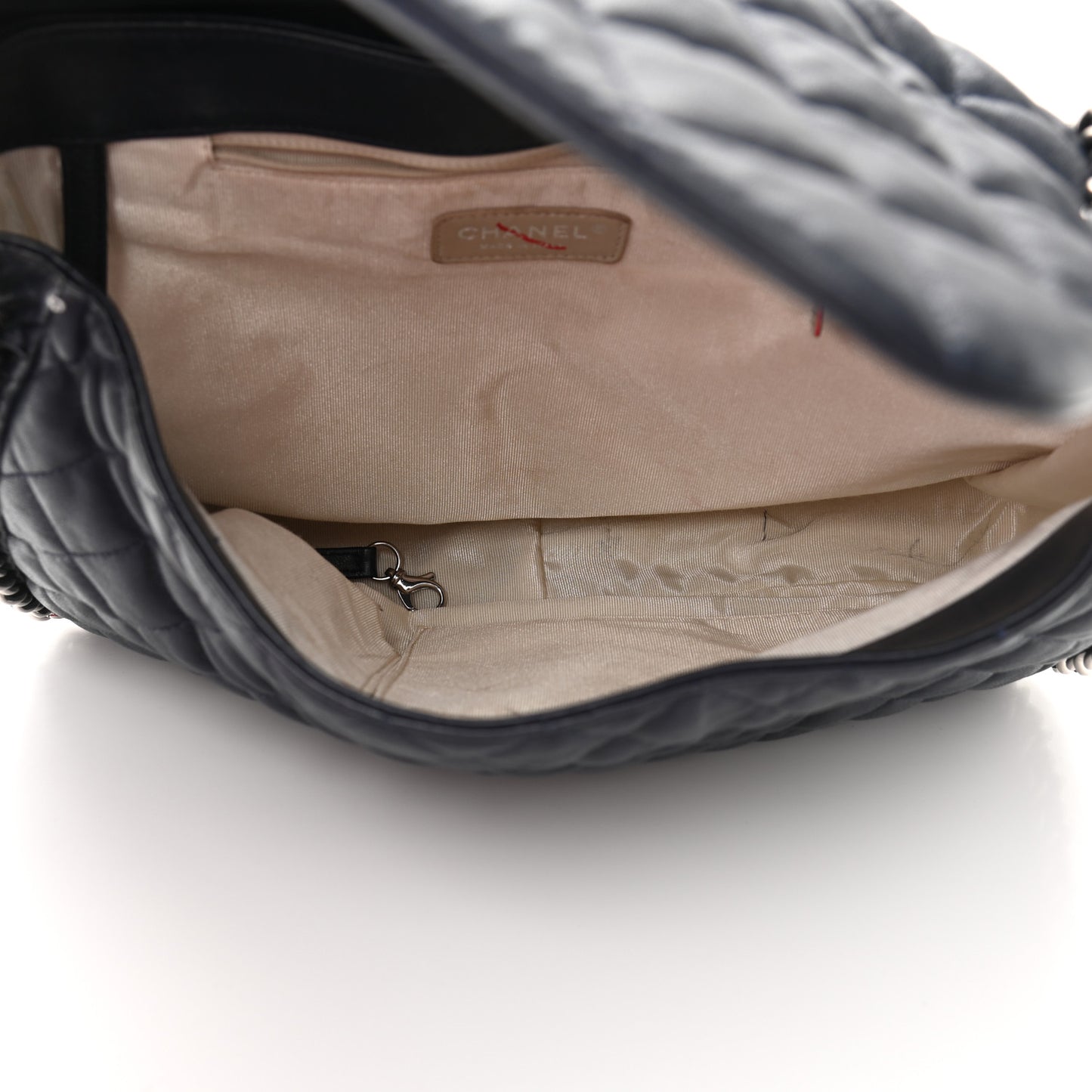 Washed Lambskin Quilted Chain Around Maxi Flap Dark Navy Blue