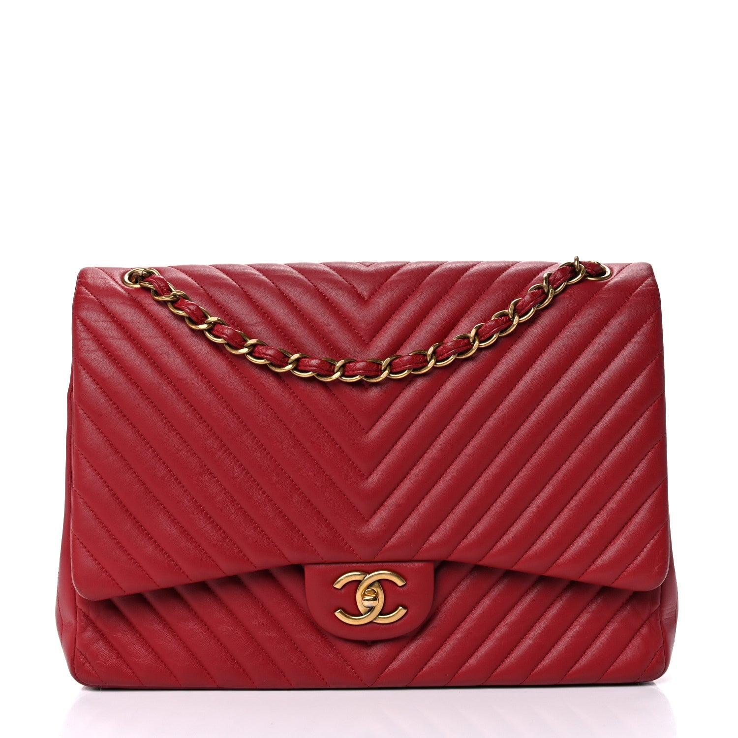 Chanel Lambskin Chevron Quilted Maxi Double Flap Red 1 of 12