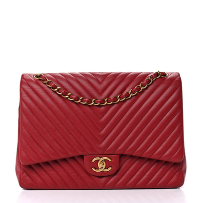 Chanel Lambskin Chevron Quilted Maxi Double Flap Red 1 of 12