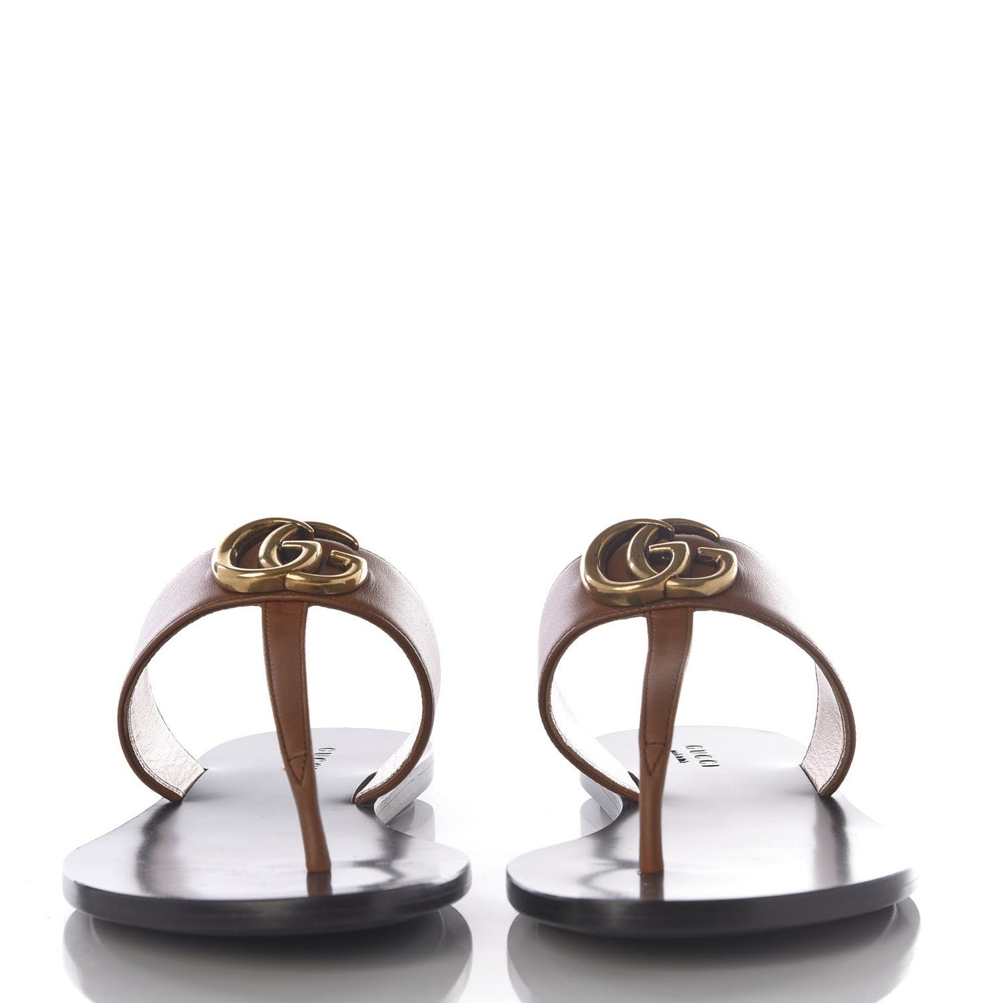 Calfskin GG Marmont Thong Sandals 36 Cognac