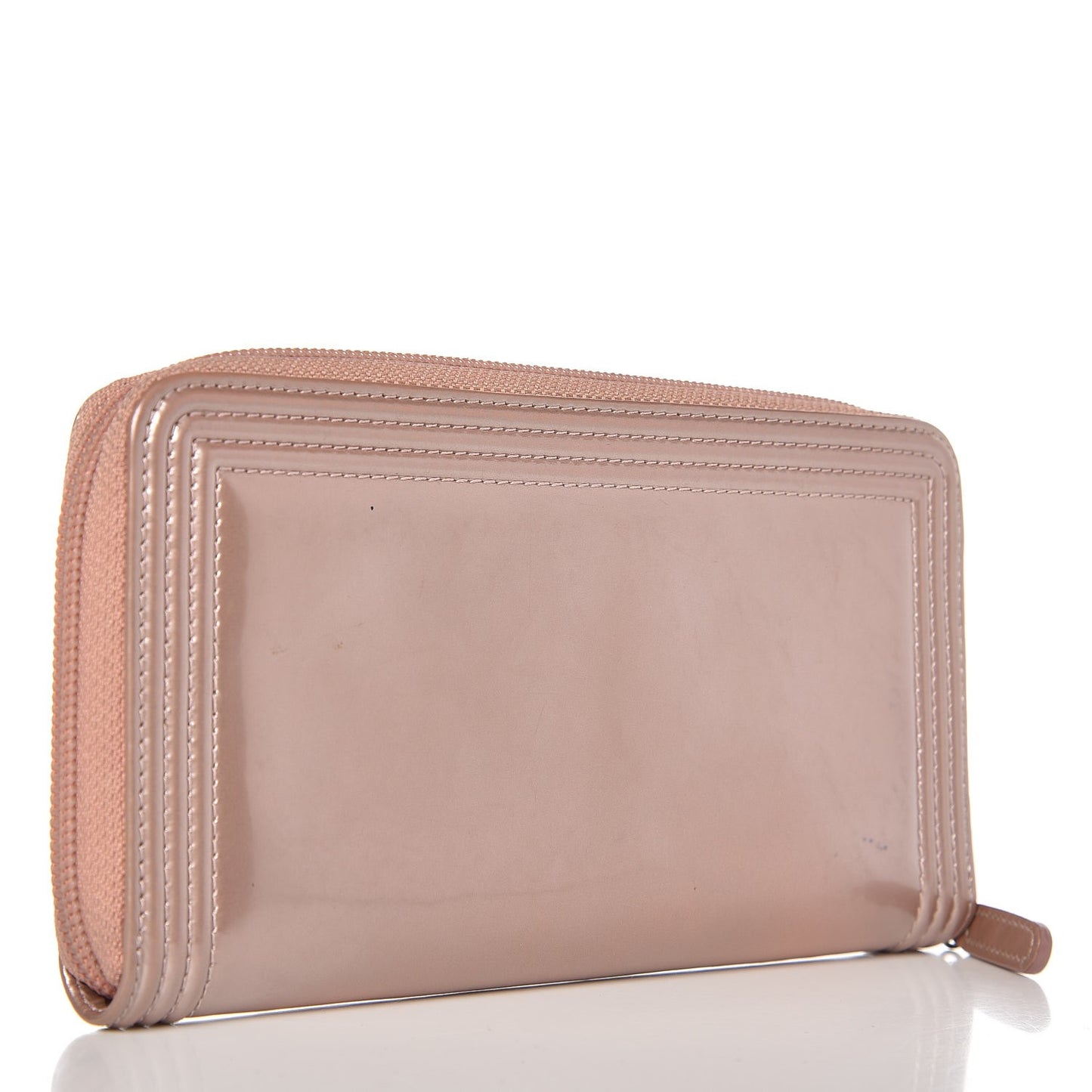 Metallic Patent Boy Large Gusset Zip Around Wallet Pink