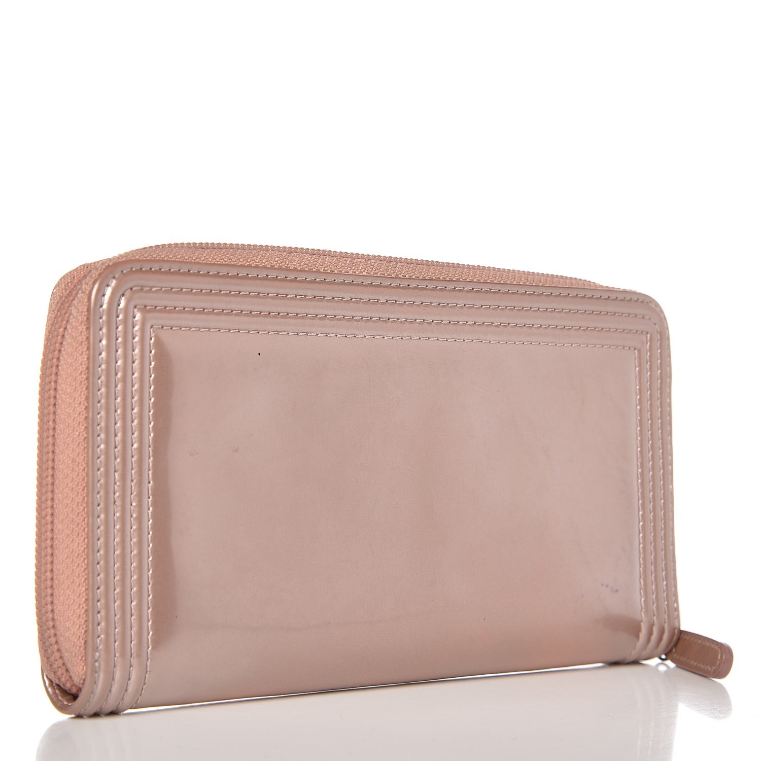 Chanel Metallic Patent Boy Large Gusset Zip Around Wallet Pink 3 of 10