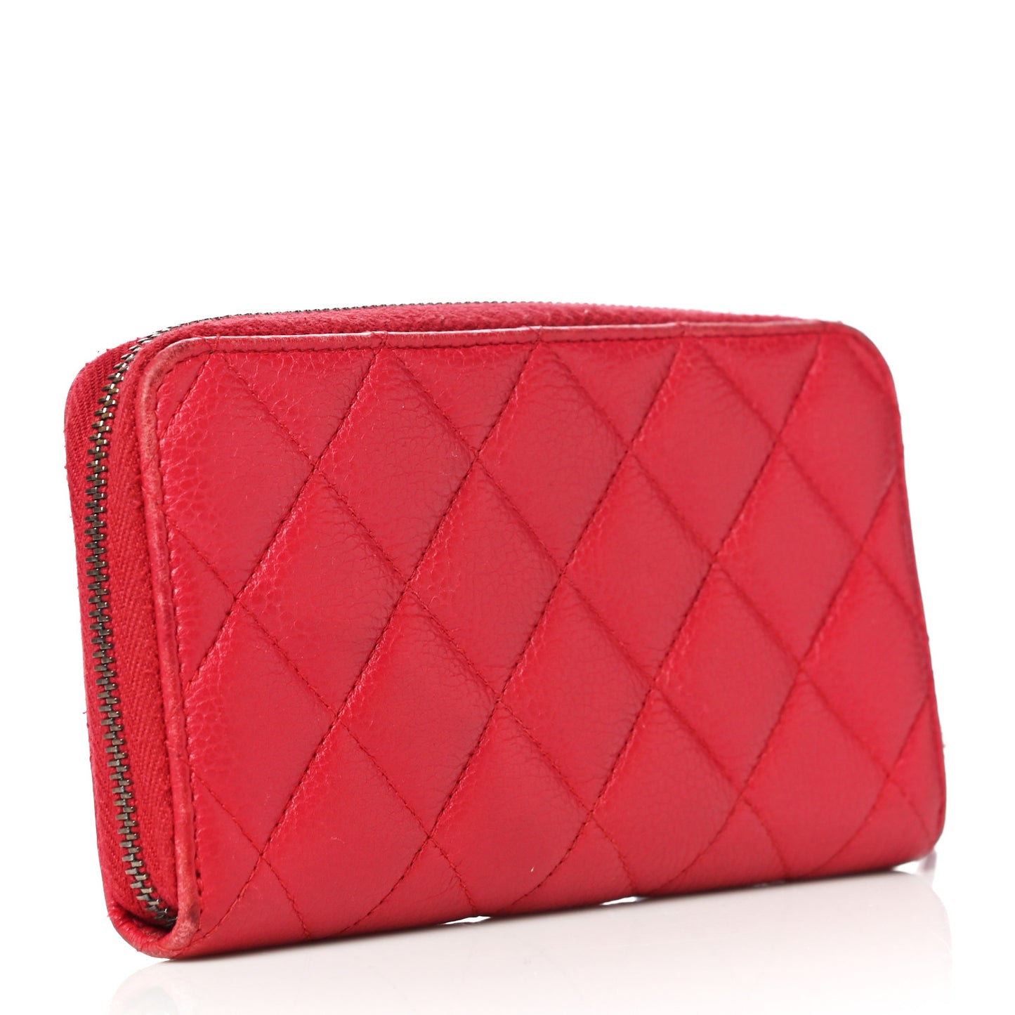 Caviar Quilted Small Zip Around Wallet Red