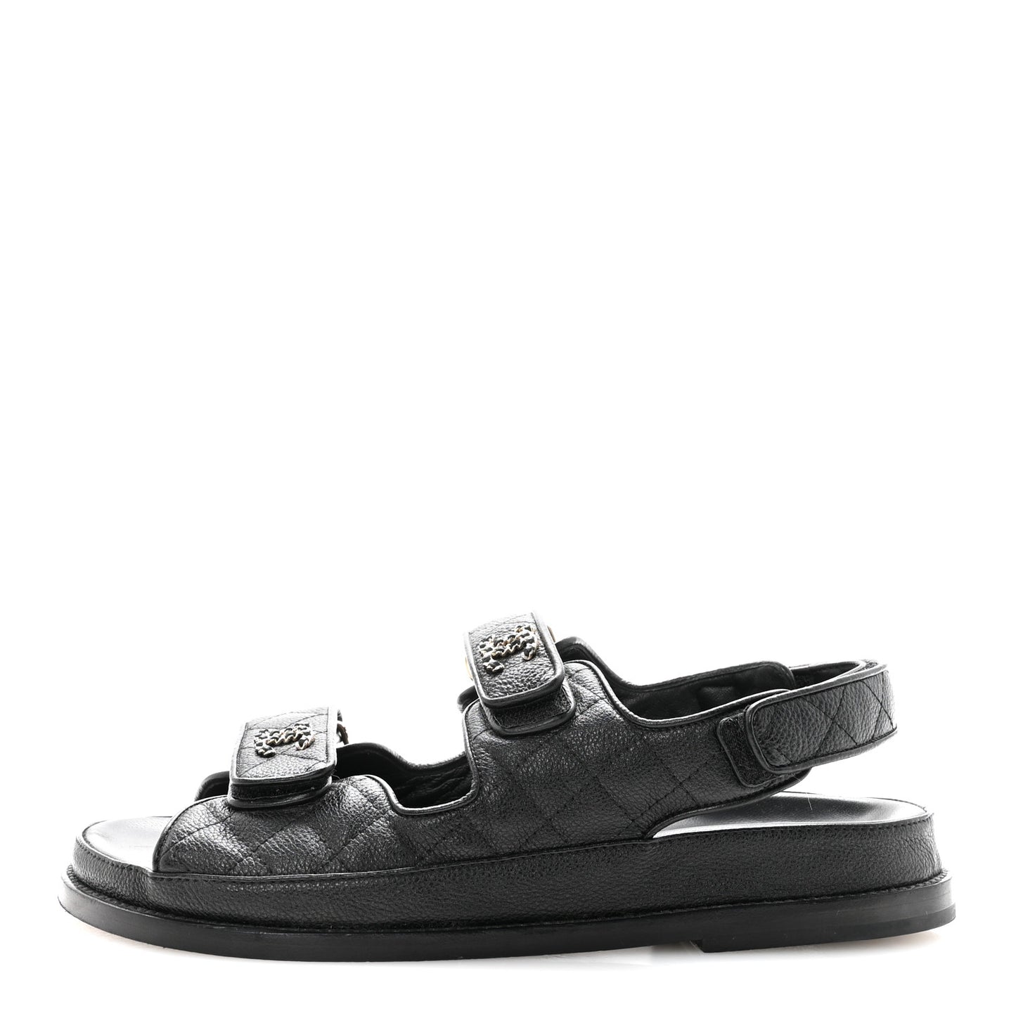 Grained Calfskin Velcro Dad Sandals 38.5 Black
