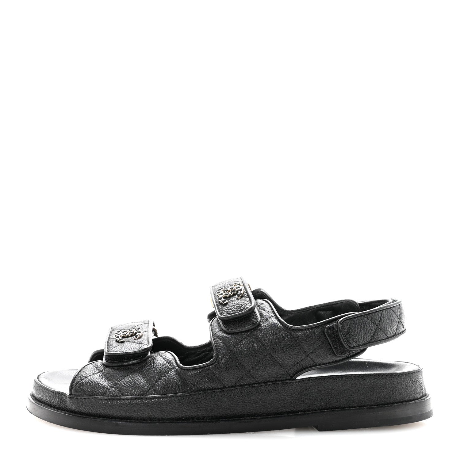 Chanel Grained Calfskin Velcro Dad Sandals 38.5 Black 1 of 10