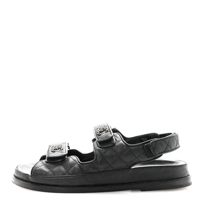 Chanel Grained Calfskin Velcro Dad Sandals 38.5 Black 1 of 10