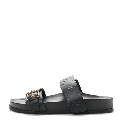 Louis Vuitton Lambskin Embossed Monogram Bom Dia Flat Mule Sandals 38 Black 1 of 10