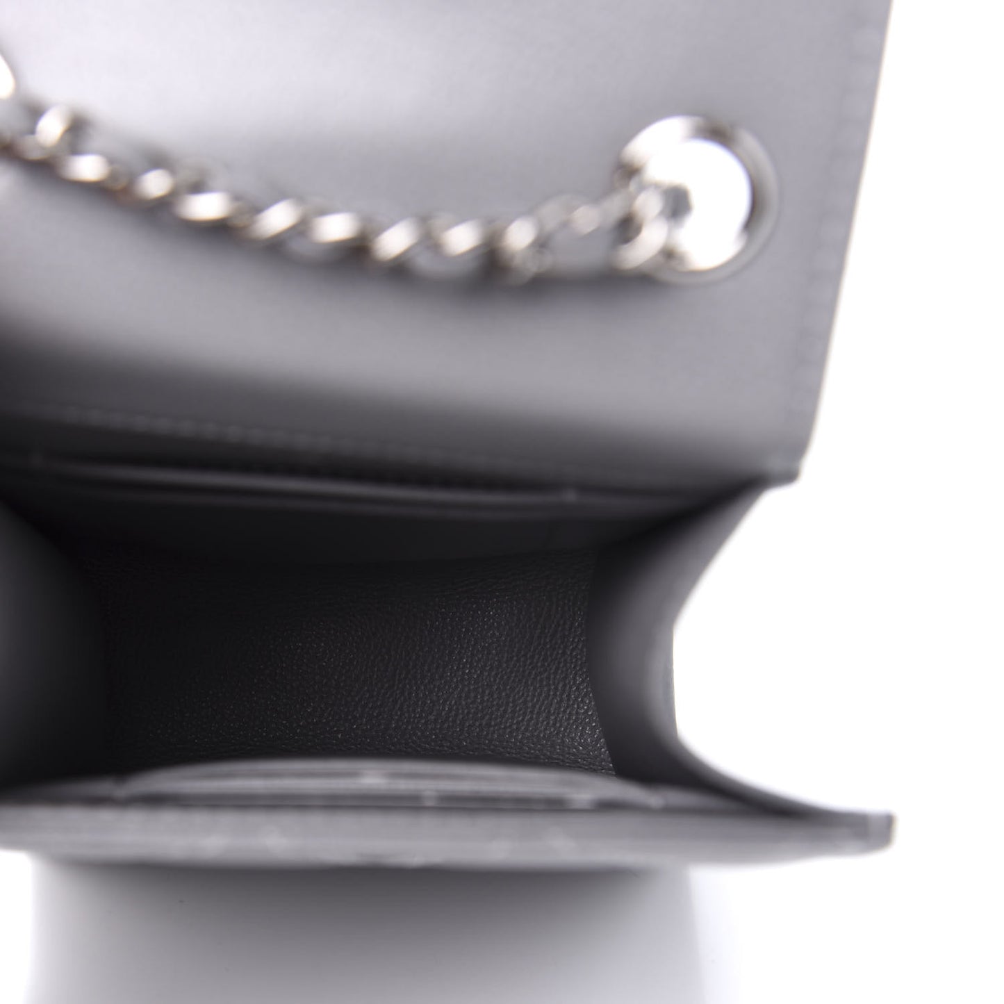 Grained Calfskin Quilted CC Box Clutch With Chain Grey