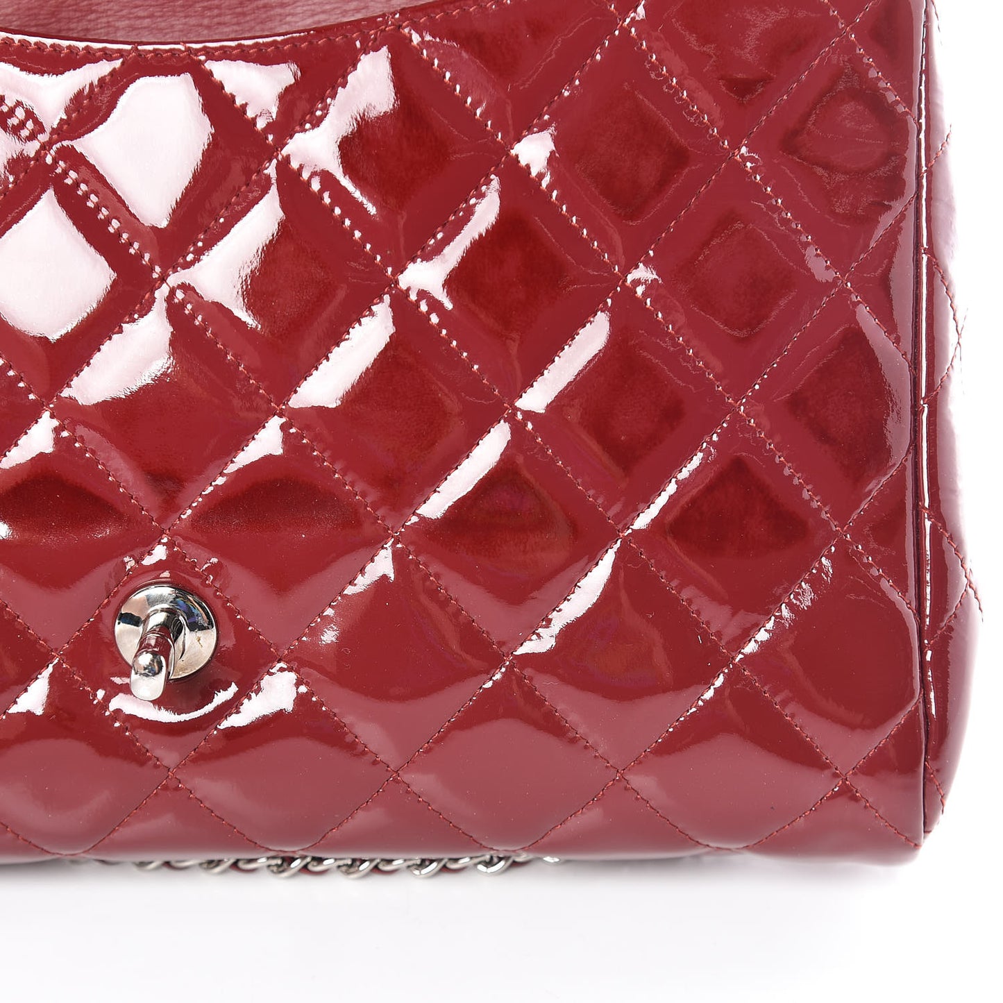 Patent Quilted Clutch With Chain Flap Red
