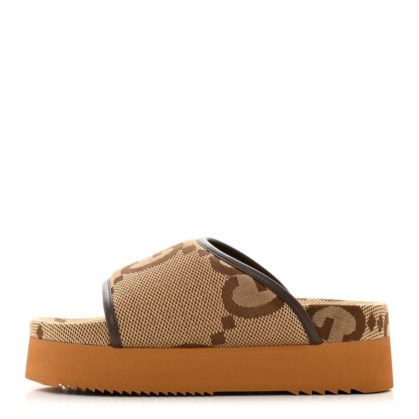 Monogram Jumbo GG Nappa Samoa Platform 40mm Slide Sandals 35 Camel Ebony New Acero