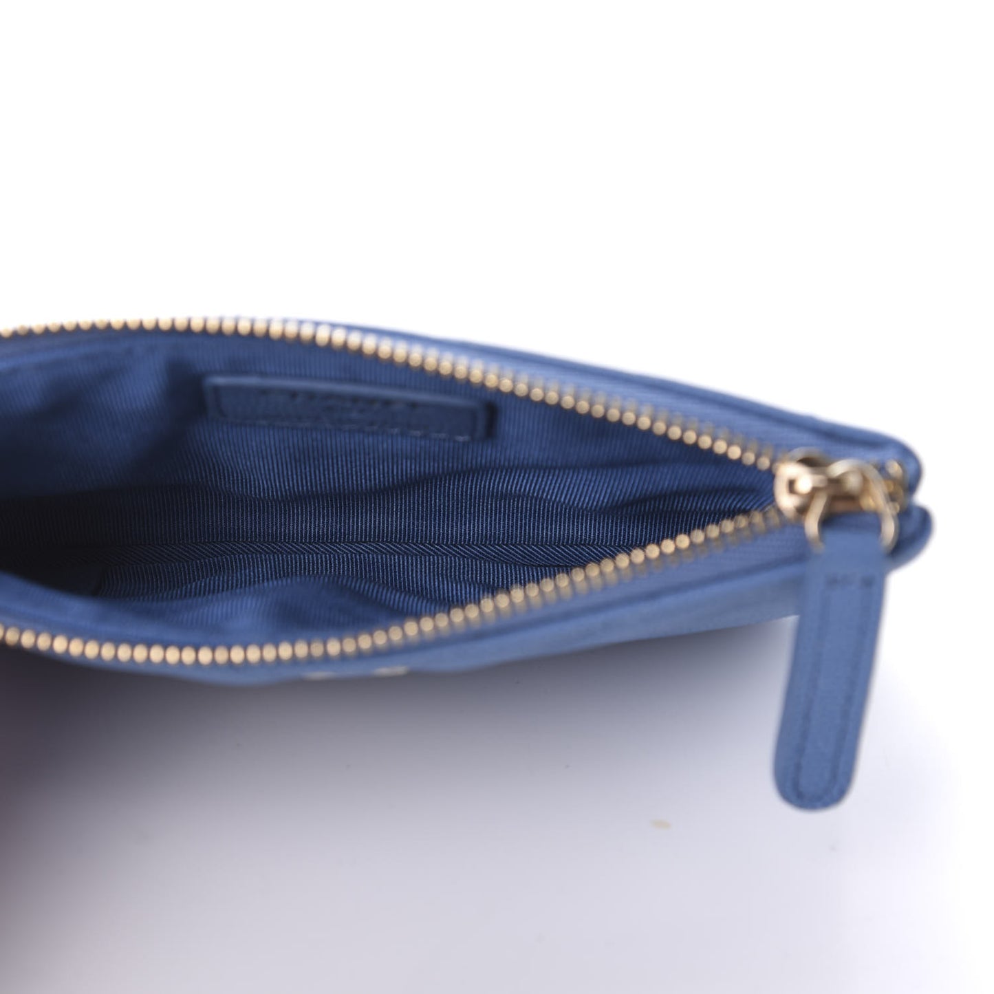 Caviar Flat Chevron Quilted Small Cosmetic Case Blue