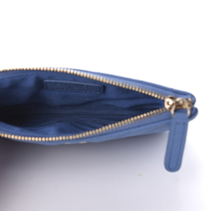Chanel Caviar Flat Chevron Quilted Small Cosmetic Case Blue 5 of 10