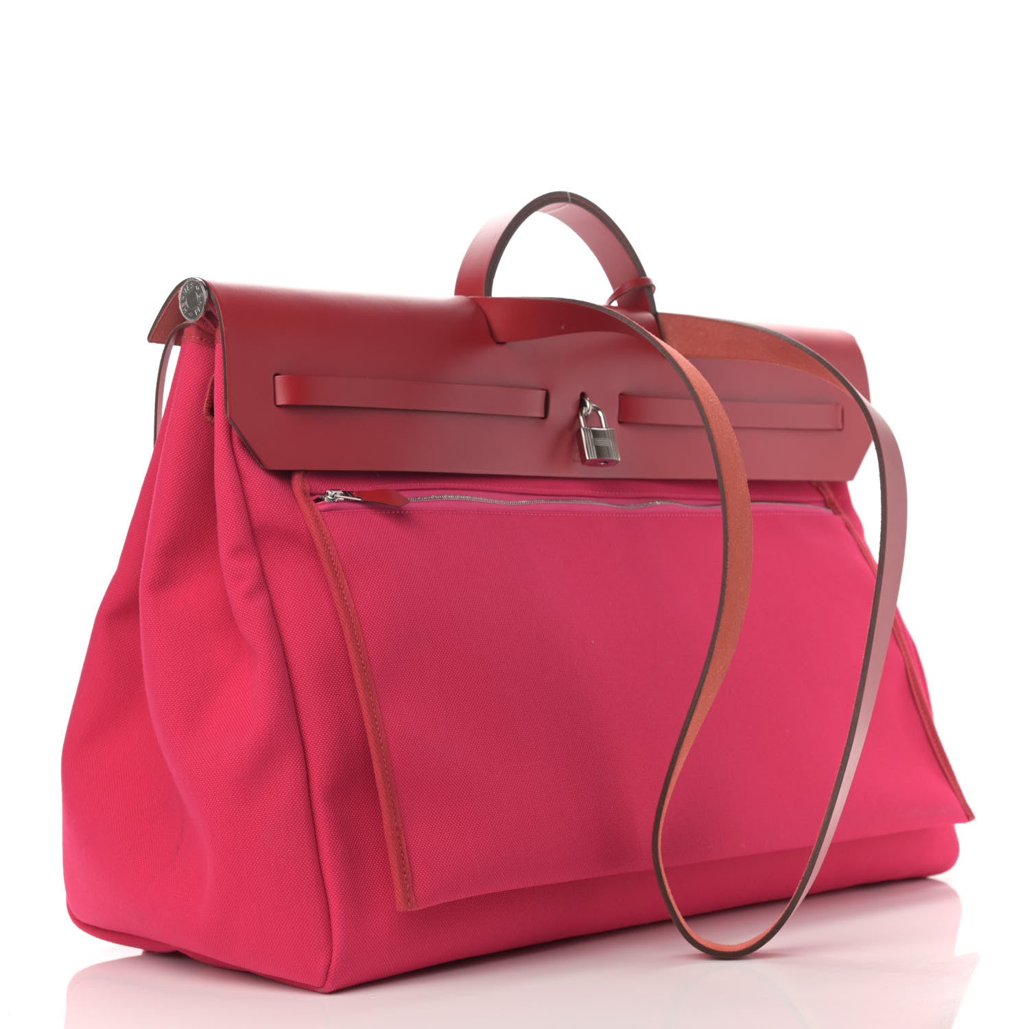 Hermes Military Toile Vache Hunter Herbag Zip Retourne Cabine Bag Rose Mexico Rouge Piment 4 of 13