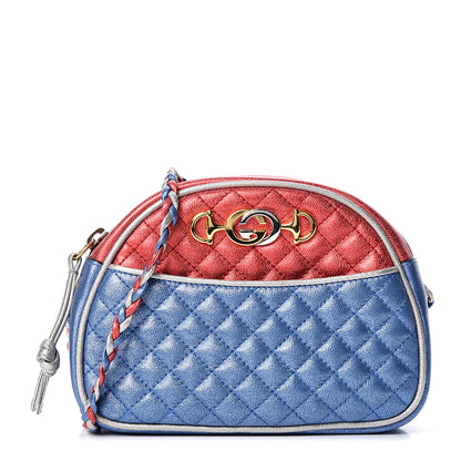 Gucci Laminated Nappa Trapuntata Mini Zumi Dome Shoulder Bag Rosso Marine Argento 1 of 9