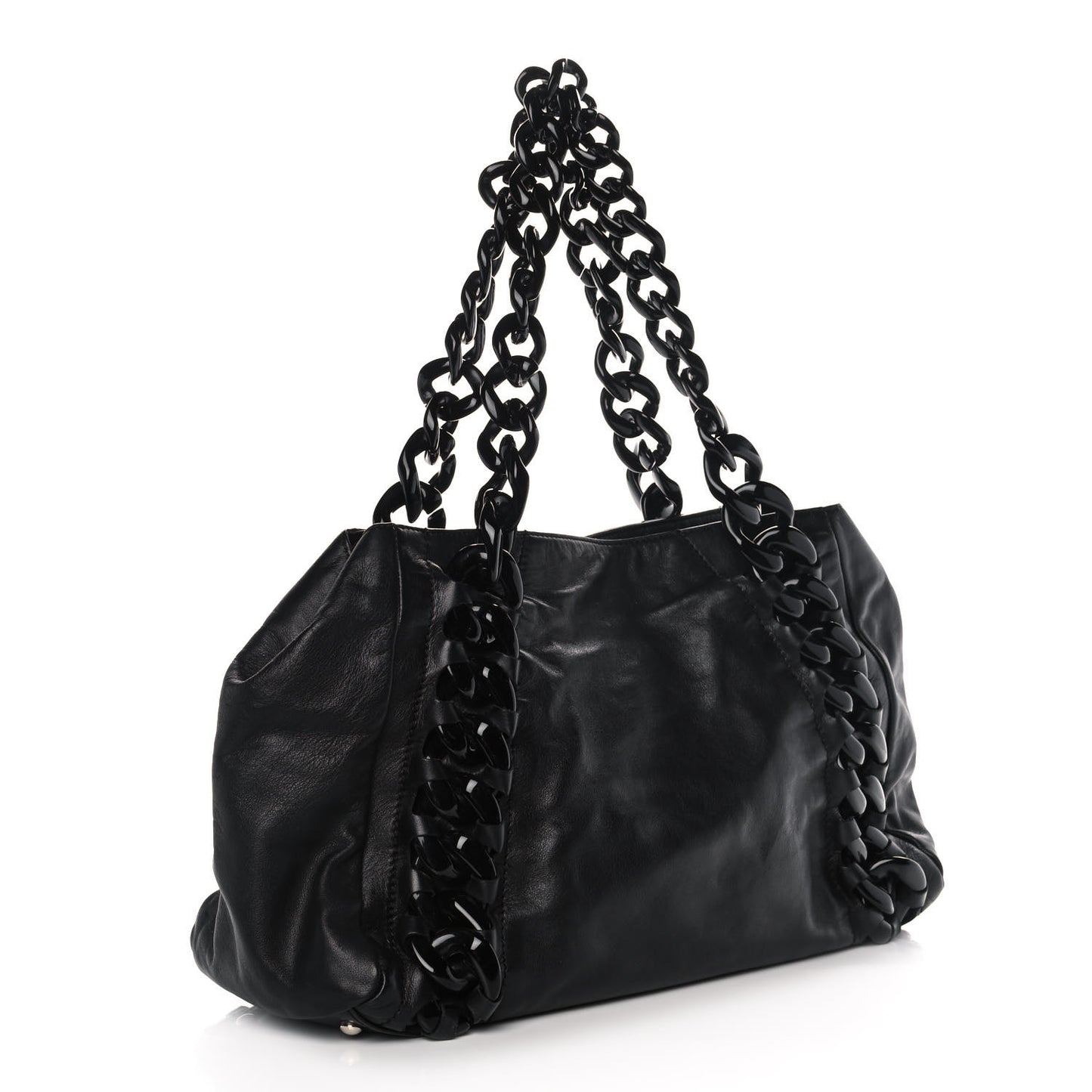 Calfskin Modern Chain Rhodoid East West Tote Black