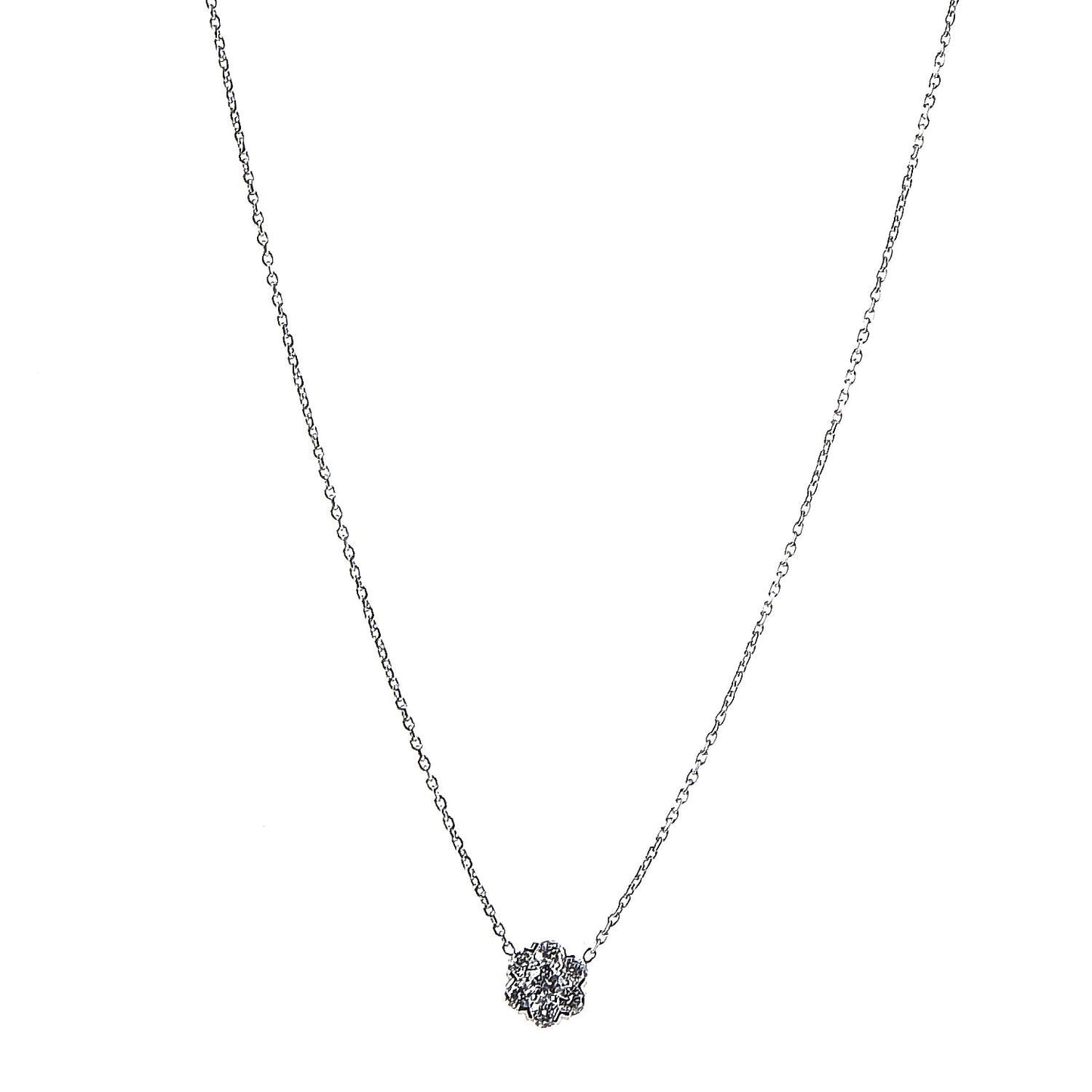 18K White Gold Diamond Large Fleurette Pendant Necklace