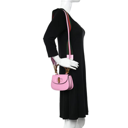 Gucci Boarded Dyana Lux Calfskin Web Mini Bamboo 1947 Top Handle Bag Nice Pink 2 of 10