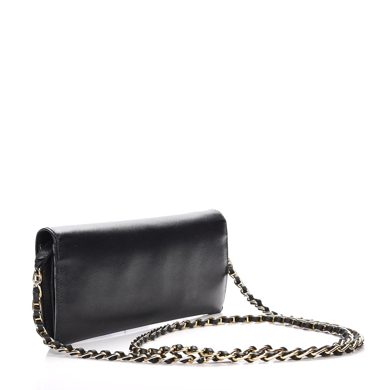 Prada Saffiano Metal Oro Chain Wallet Nero Black 3 of 6