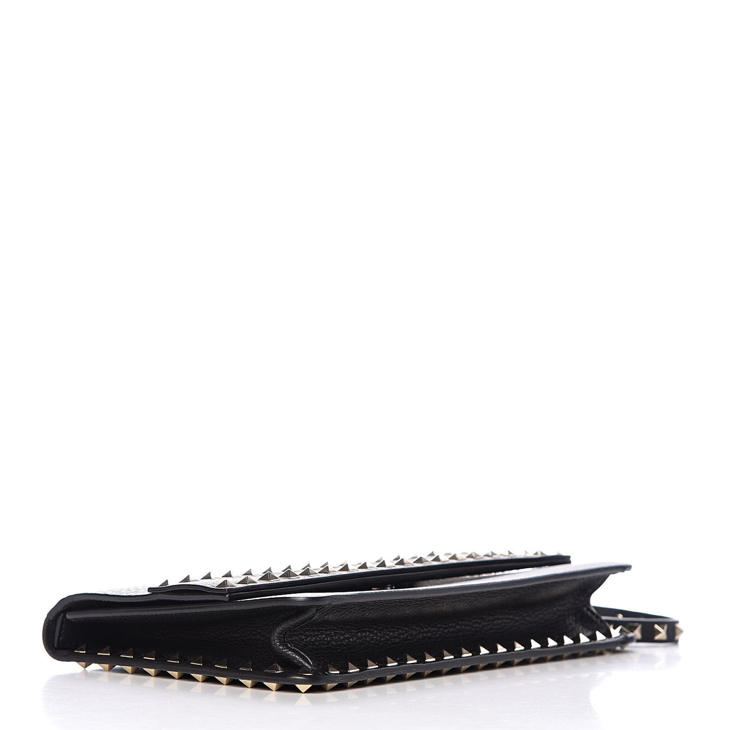 Pebbled Calfskin Rockstud Side Slip Wristlet Clutch Black