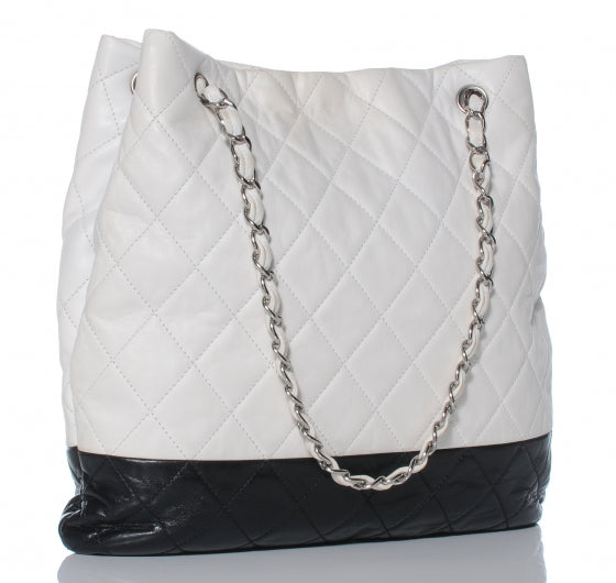 Chanel Lambskin Quilted Shoulder Bag White Black 3 of 7