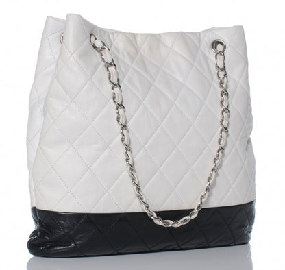 Chanel Lambskin Quilted Shoulder Bag White Black 3 of 7
