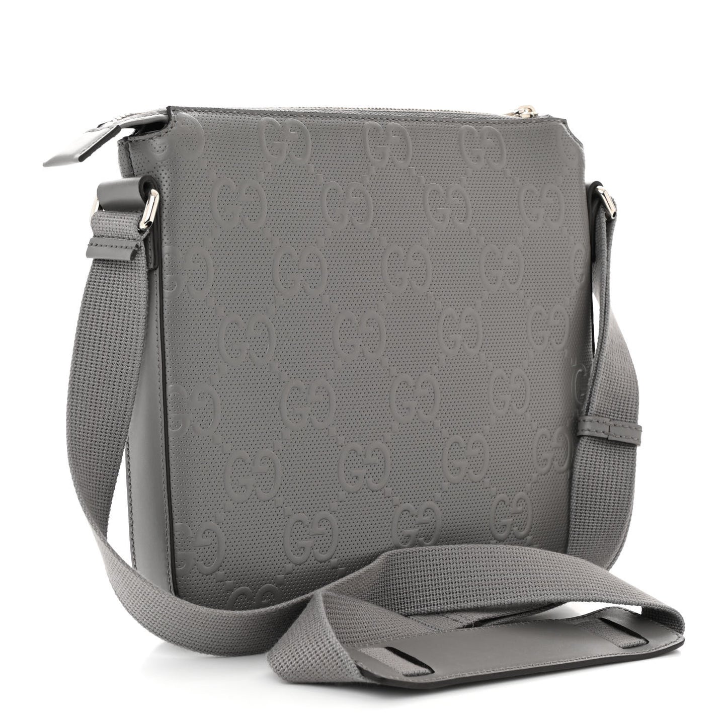 Calfskin GG Tennis Embossed Small Flat Messenger Bag Grey