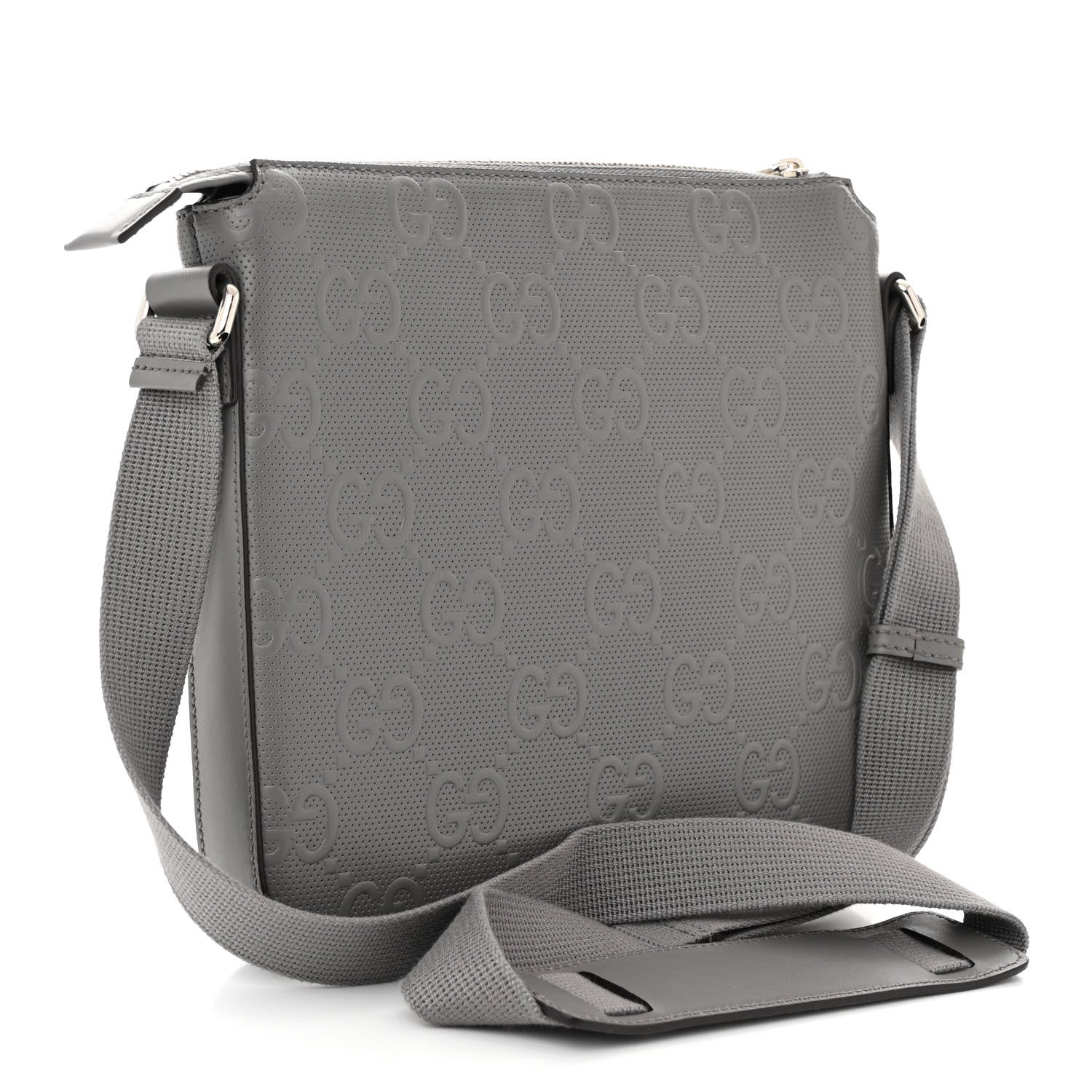 Gucci Calfskin GG Tennis Embossed Small Flat Messenger Bag Grey 3 of 9