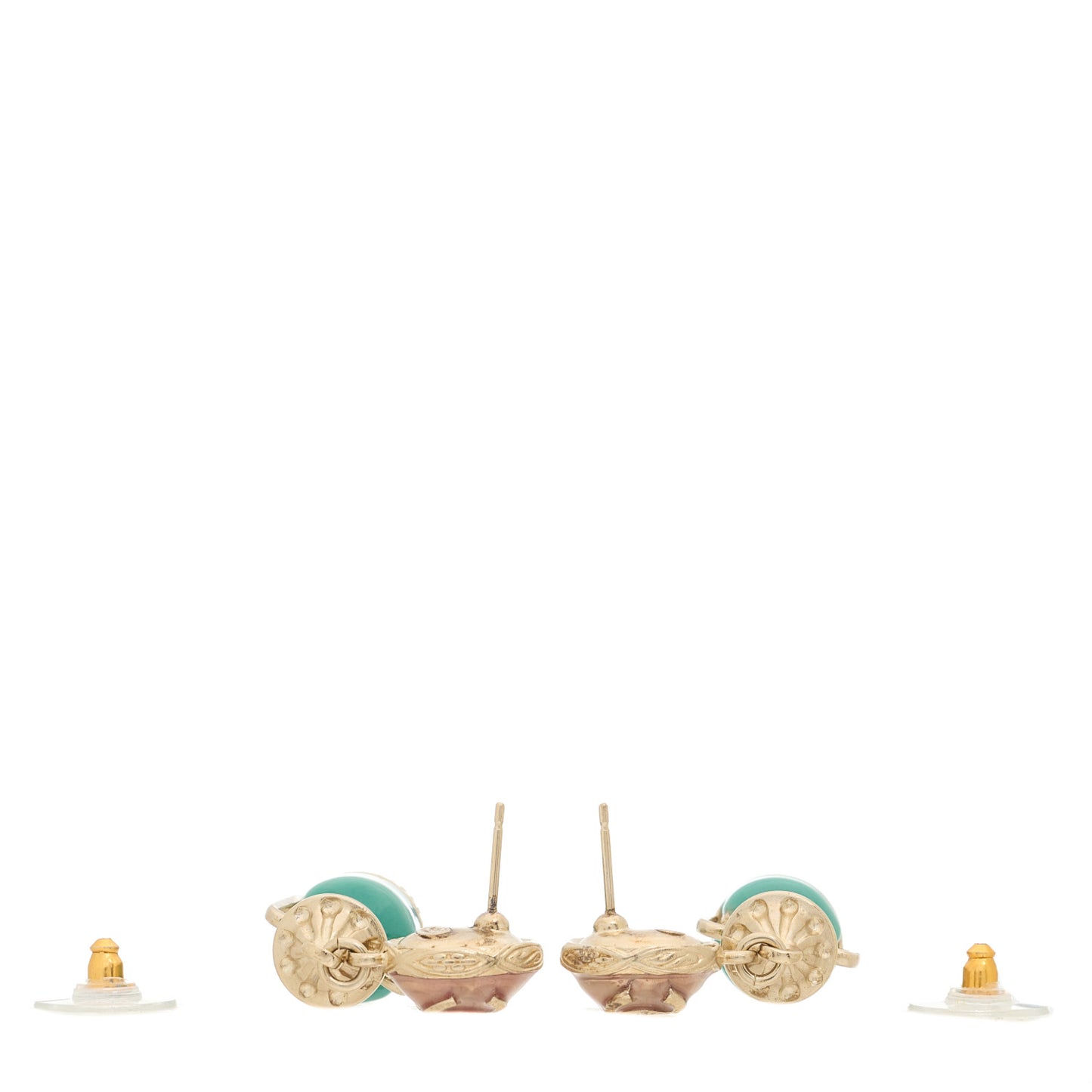 Metal Resin Ancient Greek Urn Drop Earrings Light Gold Turquoise