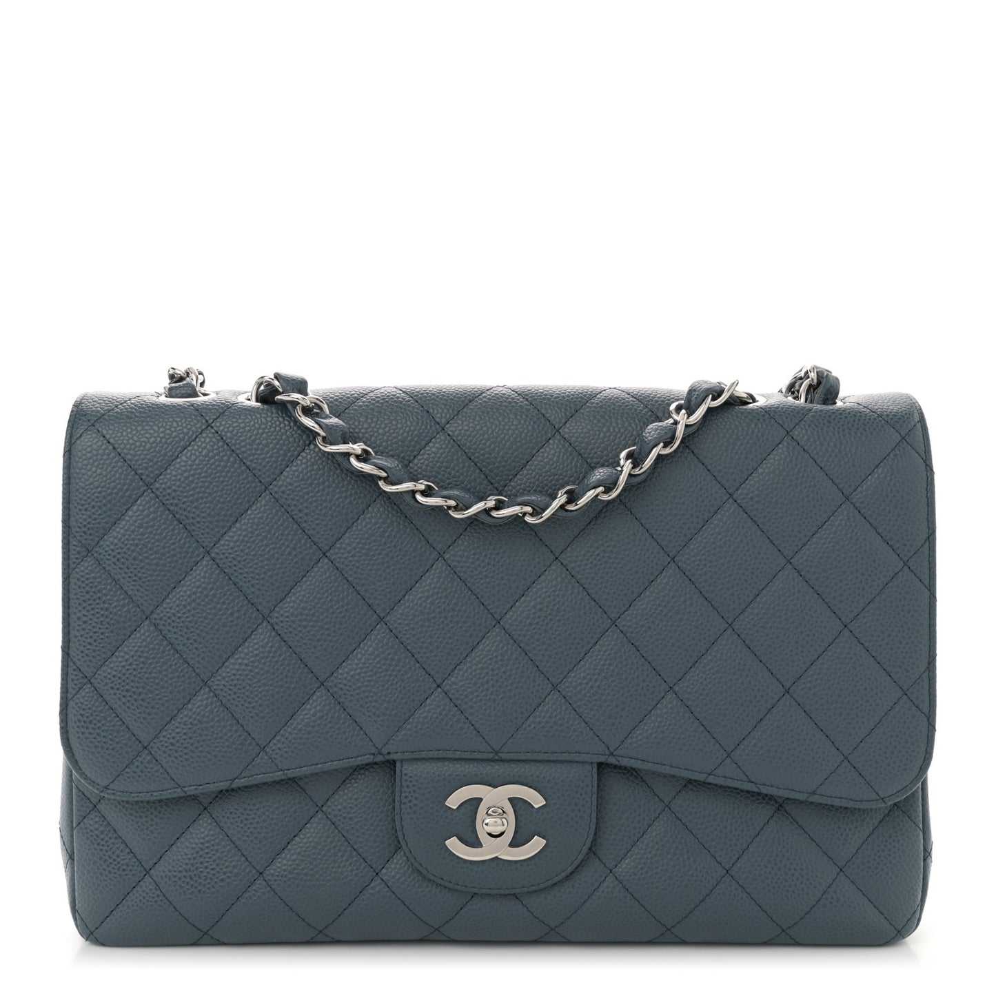 Caviar Quilted Jumbo Single Flap Blue
